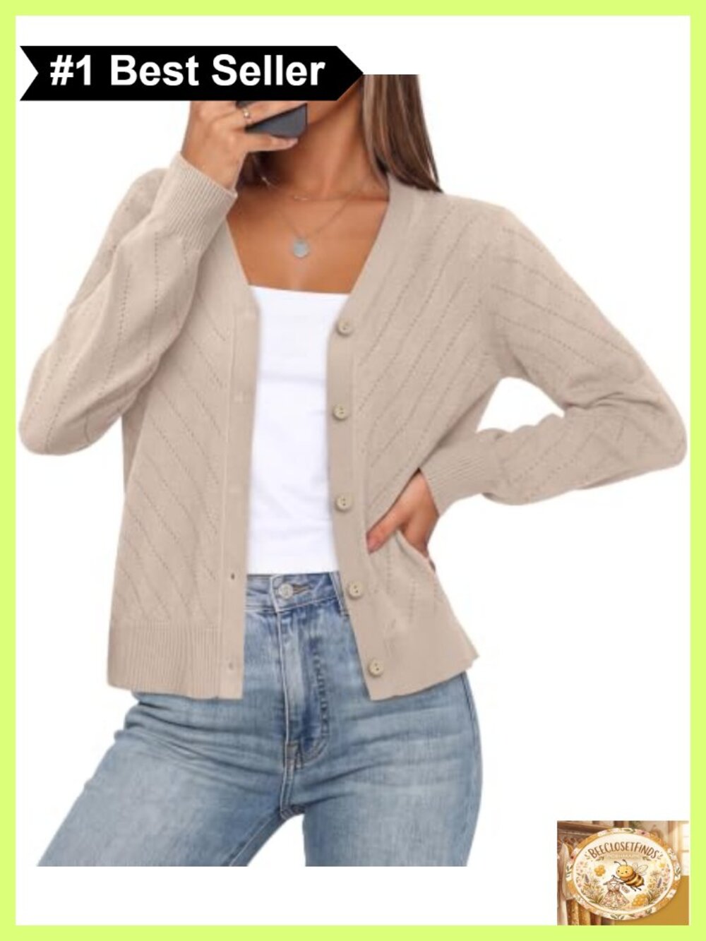 WIHOLL Lightweight Hollow Knit V-Neck Button Cardigan Sweater Shrug